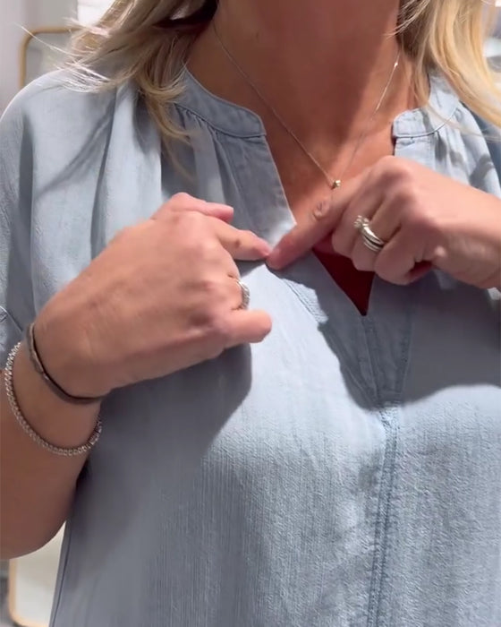 Jurk V-Hals Korte Mouw Denim Vrijblijvend