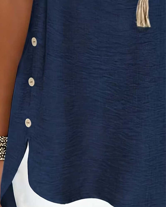 Blouse Effen Zijsplit Korte Mouw