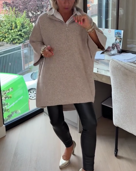 Pullover Opstaande Kraag Halve Rits Los