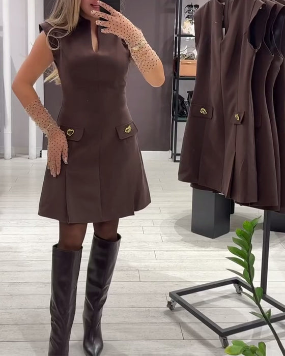 Jurk V-hals Elegant Mouwloos