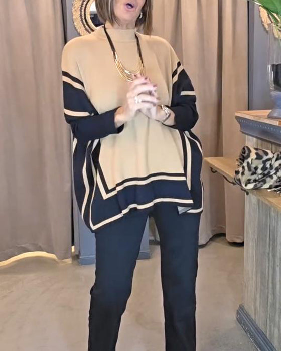 Pullover Met Vleermuismouwen, Strepenpatroon En Kleurblokontwerp