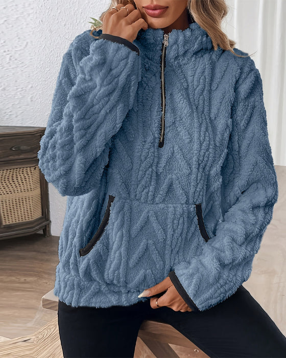 Sweater Met Rever Rits Voor Pluizig