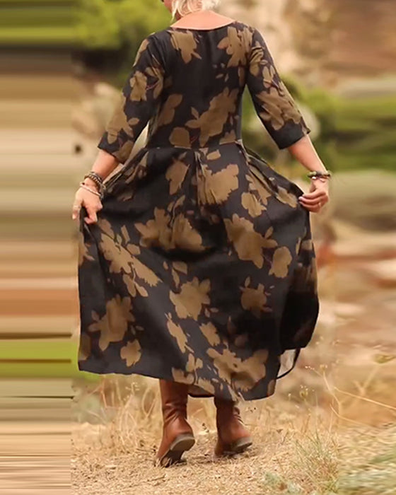 Jurk temperament retro bedrukt