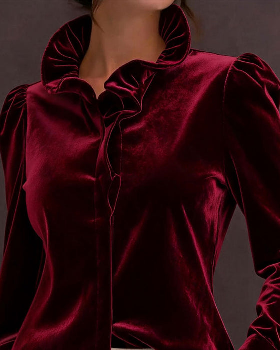 Blouse Fluweel Gerimpeld Poefmouw