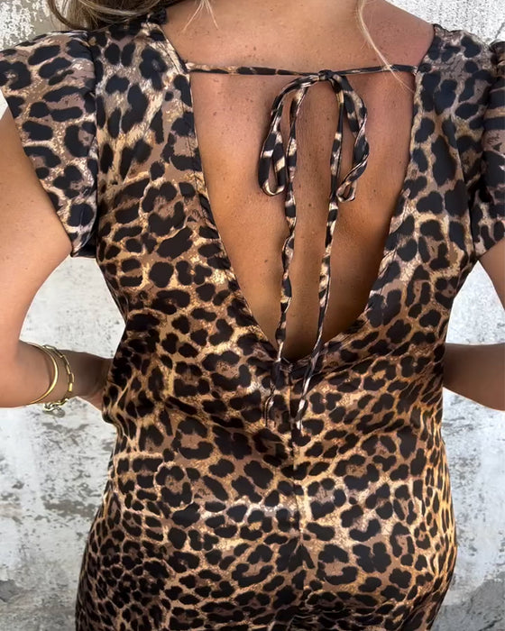 Jumpsuit V-Hals Luipaardprint