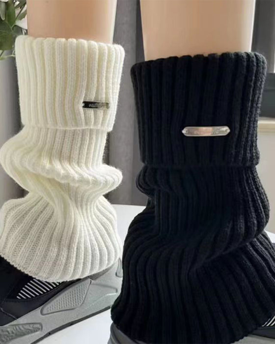 Dames Basic Effen Beenwarmers Met Metalen Labeldecoratie, Minimalistische Damesmode
