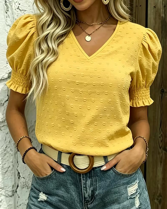 Blouse Ballon Mouw V-Hals Jacquard