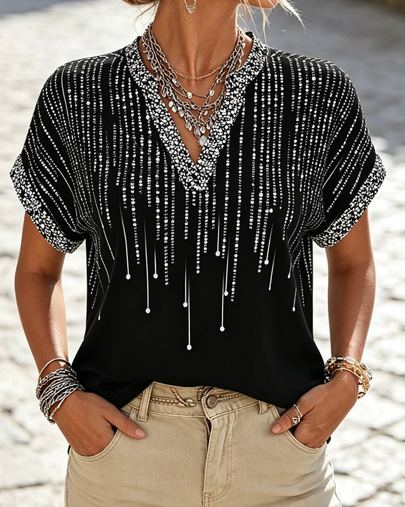 Blouse Off-Schouder V-Hals Print