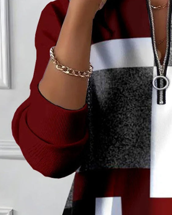 Casual Sweatshirt Met Halve Rits En Print