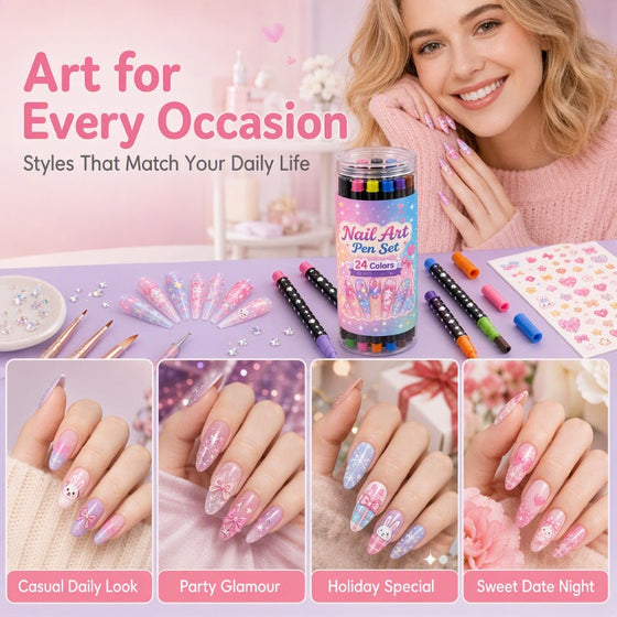 24 Kleuren Dubbelzijdige Nagelkunstpennen Set