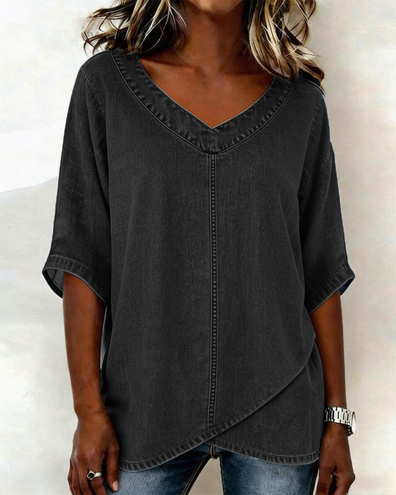 Top V-Hals Vrijblijvend Denim