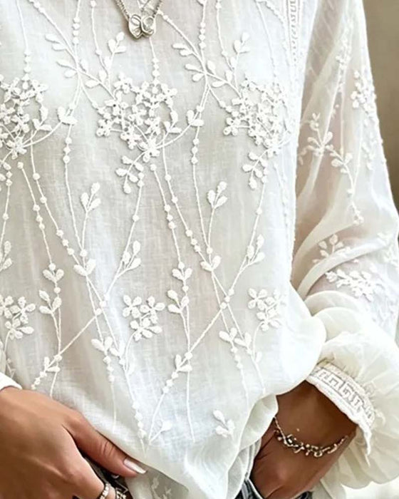 Blouse Driedimensionaal Bloem Lantaarn Mouw
