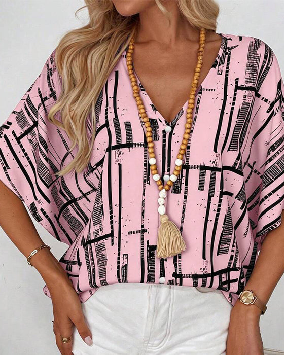 Blouse V-Hals Lijn Vleermuis Mouw