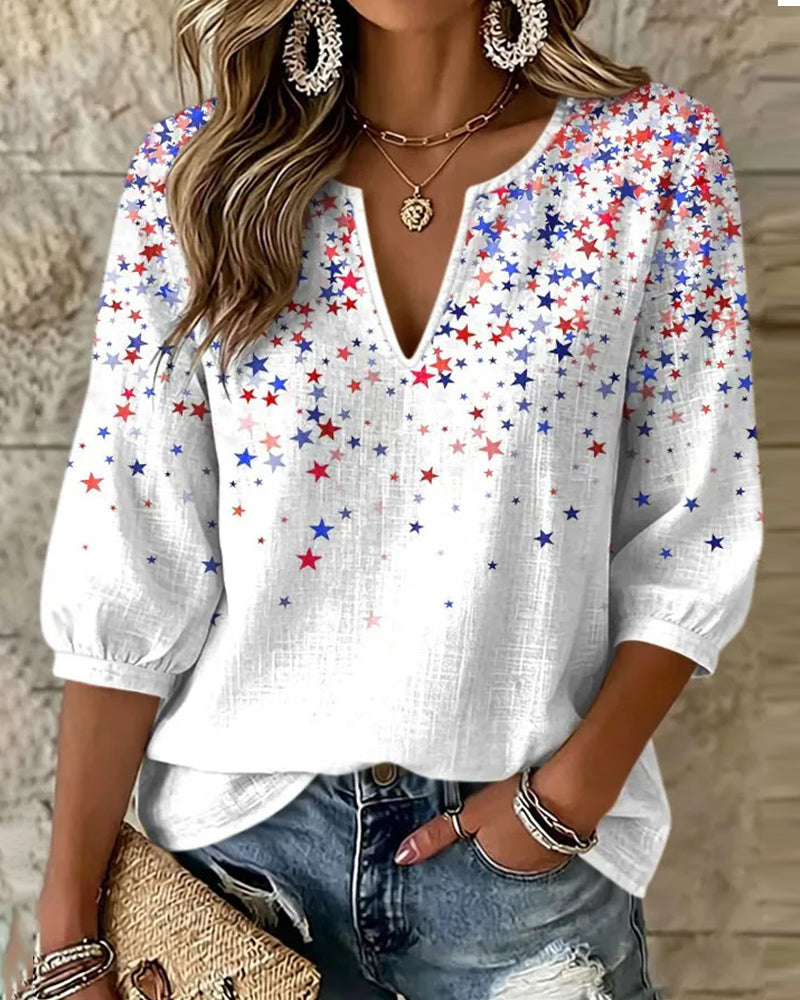 Blouses V-Kerf Hals Ster Print