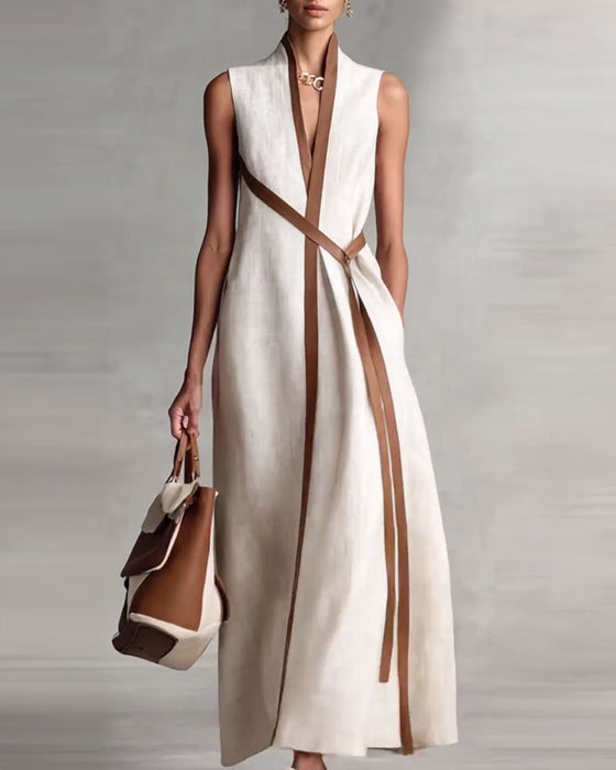Jurk Contrastkleur Mouwloos Maxi
