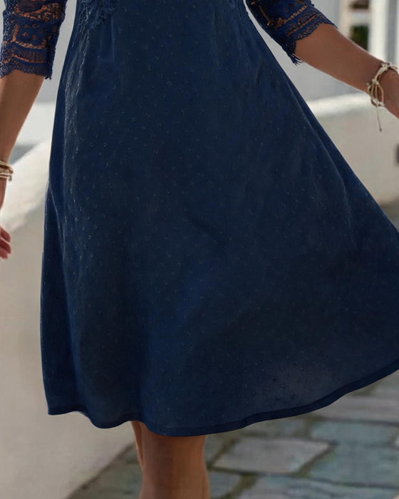 Jurk V-Hals Kant Patchwork A-Lijn