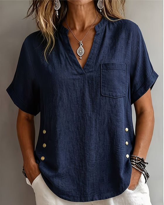 Blouse V-Hals Korte Mouw Los