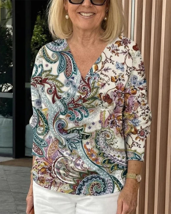 T-Shirt V-Hals Driekwart Mouw Bloemen