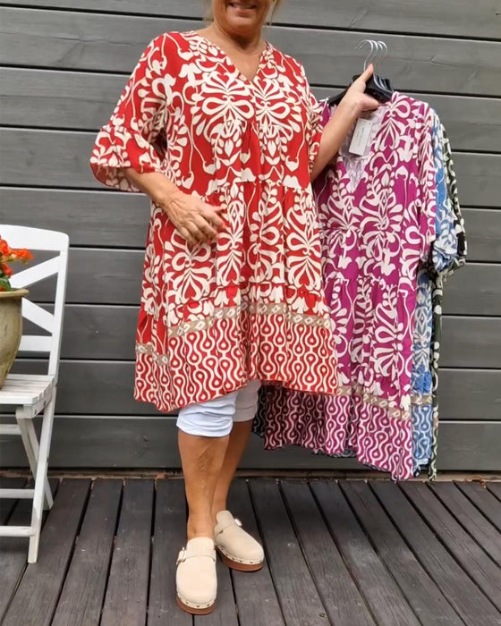 Losvallende blouse met V-hals en print