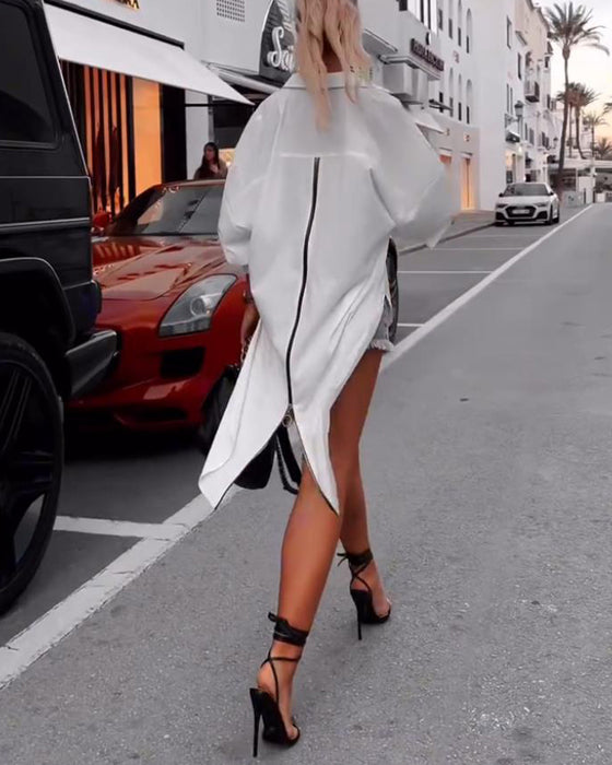 Casual overhemd met reverssplit en effen kleur