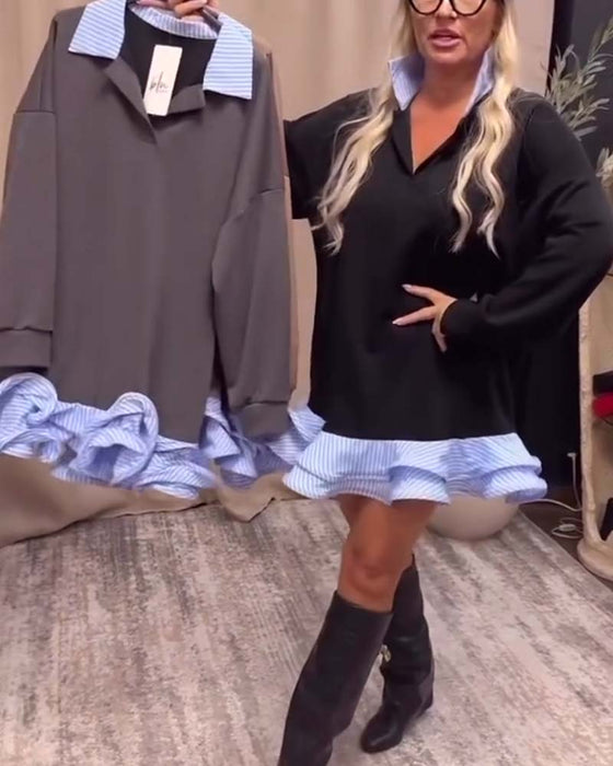 Jurk Revers Patchwork Volant