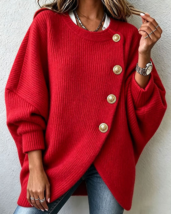 Cardigan Ronde Hals Knoopsluiting Onregelmatig
