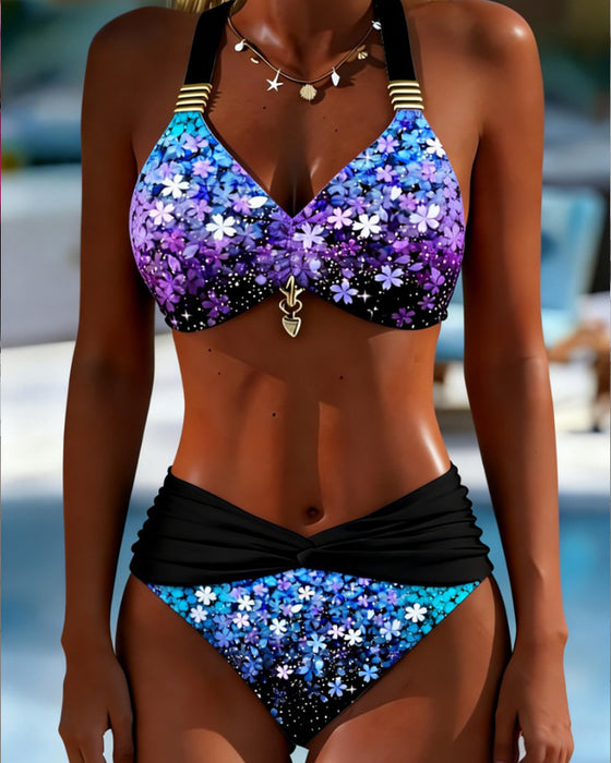 Bikini Halsband Tweedelig Bedrukt