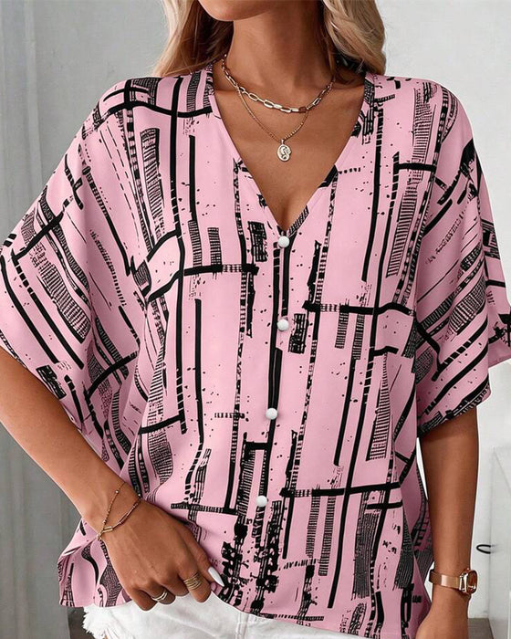 Blouse V-Hals Lijn Vleermuis Mouw