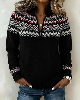 Trui Vintage Half-Ritsluiting Kraag