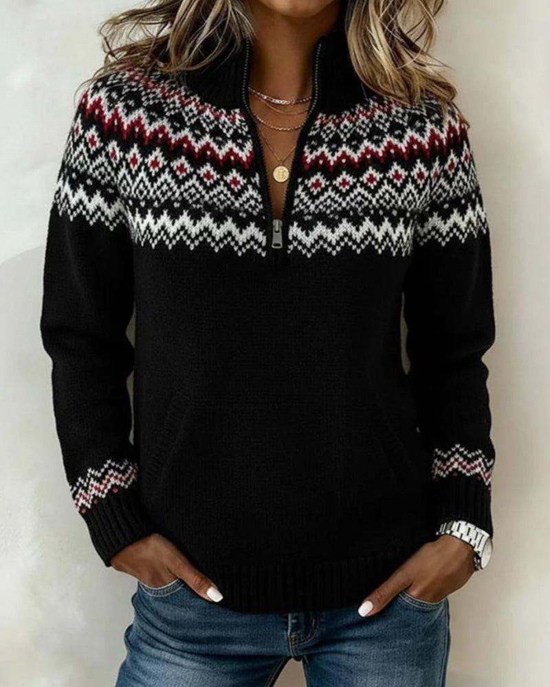 Trui Vintage Half-Ritsluiting Kraag