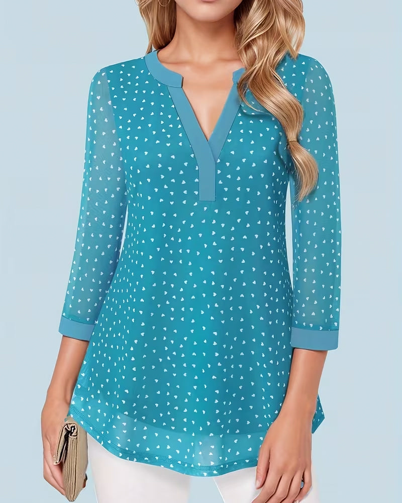 Top V-Hals Gedrukt Chiffon