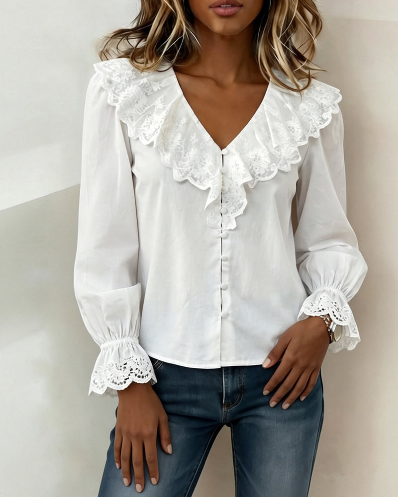 Blouse V-Hals Kant Rand Enkelrijg