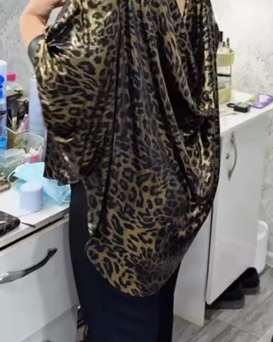 Bloes Stijlvol Losvallend Luipaardprint Crewhals