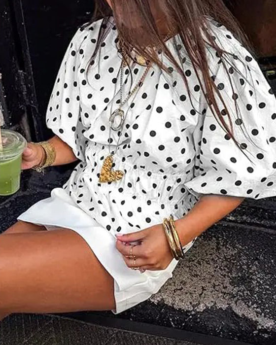 Blouse Stip Off-Shoulder Getailleerd Ballon Mouw