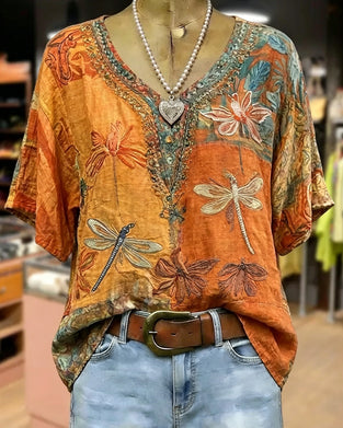 Blouse Vintage Libellenprint Casual