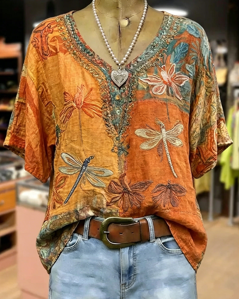 Blouse Vintage Libellenprint Casual