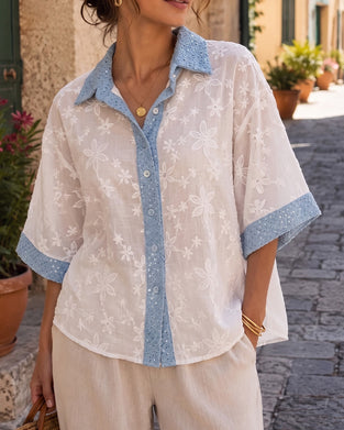 Blouse Halve Mouwen Revers