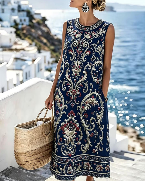 Jurk Vintage Bloemen Mouwloos Lang