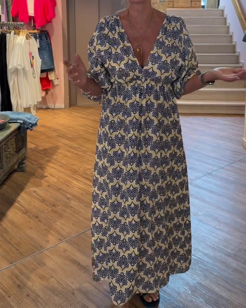 Jurk Vintage Diepe V-Hals Bloemig
