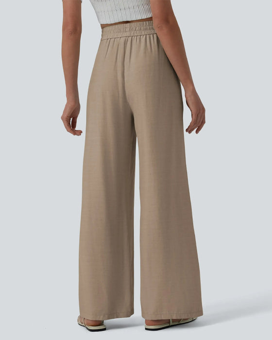 Broek Elastische Taille Breed Been Stropdas Casual