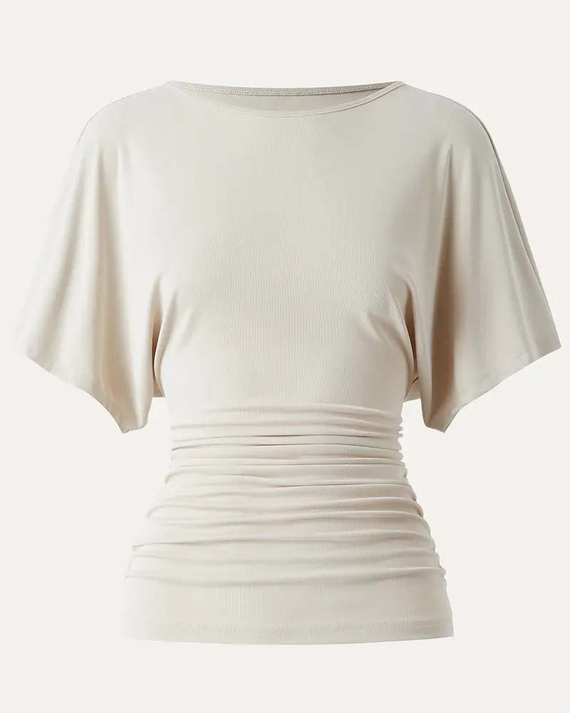Blouse Casual Effen Geplooid Korte Mouw