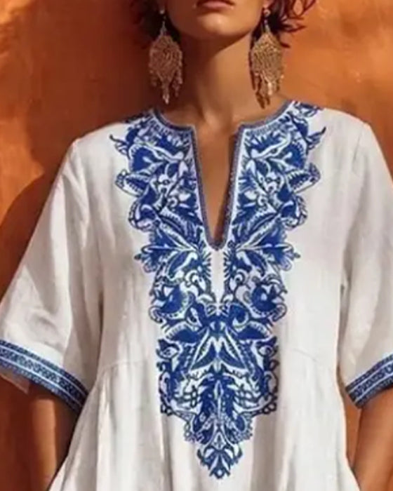 Jurk V-Hals Bohemien Volle Rok Zak