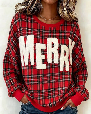 Sweatshirt Geruit Letter Ronde Hals