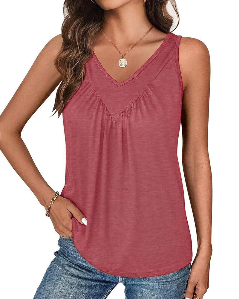 Tanktop Effen Kleur V-Hals Mouwloos Los