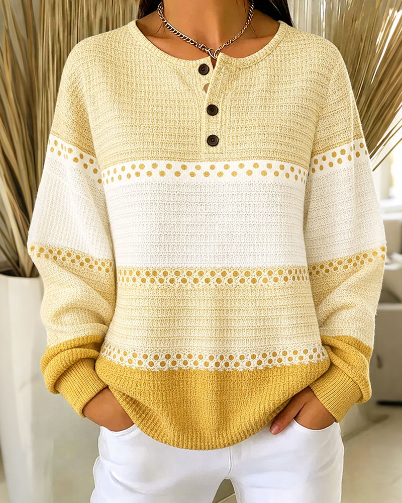 Sweatshirt Kleurblok Wafelbreisel Henley Pullover
