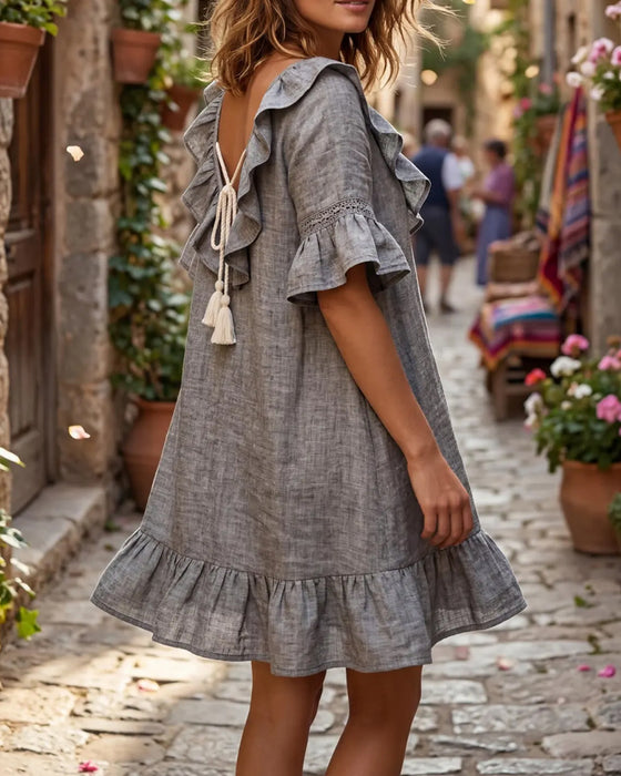 Jurk V-Hals Dubbele Ruffle