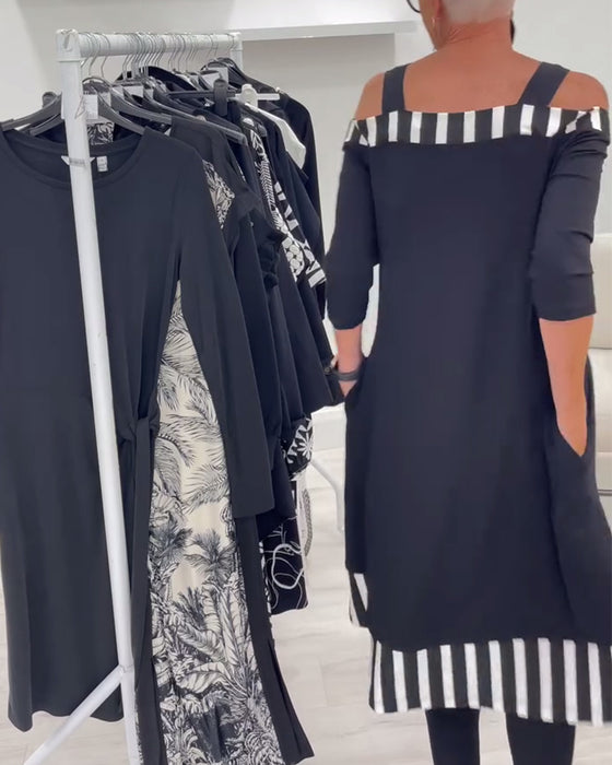 Jurk Off-Shoulder Onregelmatig Loose Print