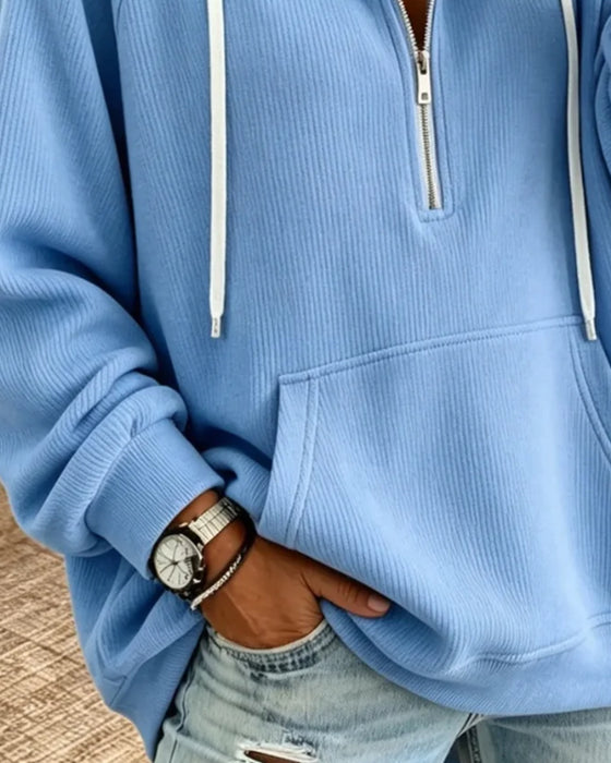 Hoodie Halfritsen Lange Mouw Zak