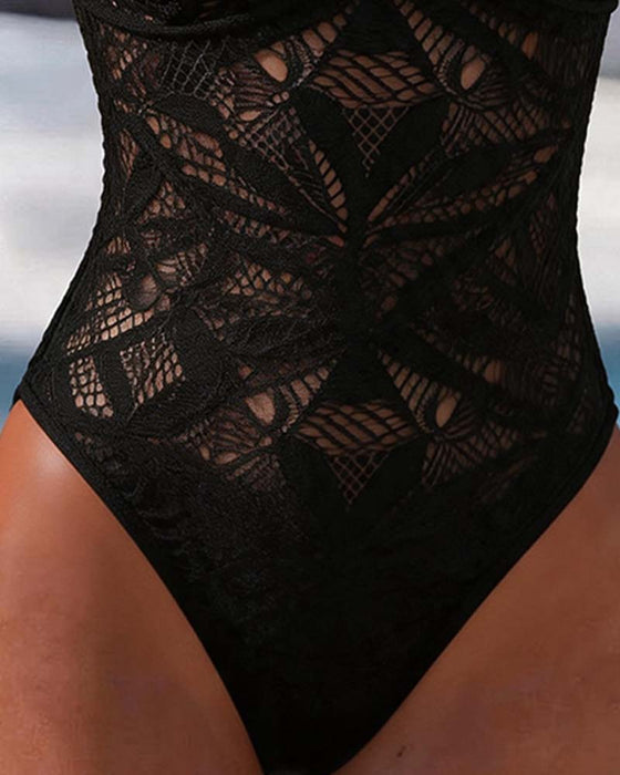 One-Piece Uitsnijding Kant Enkel Schouder