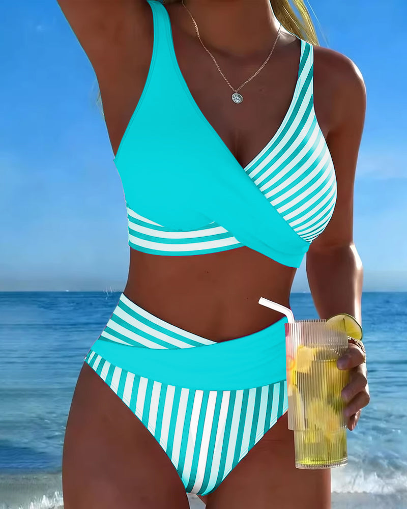 Bikini Gekruiste Strepen Bedrukt